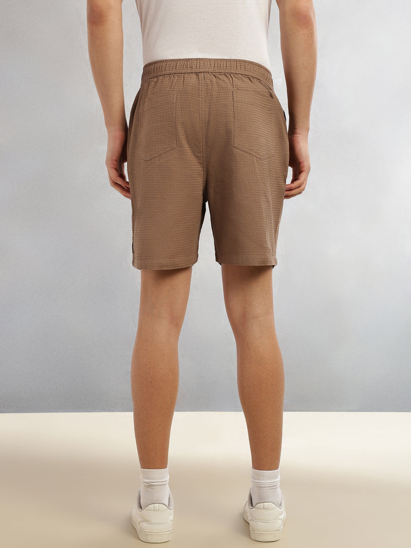 Thomas Scott Men Brown Cricket Club Collection Straight Fit Textured Waffle Cotton Shorts