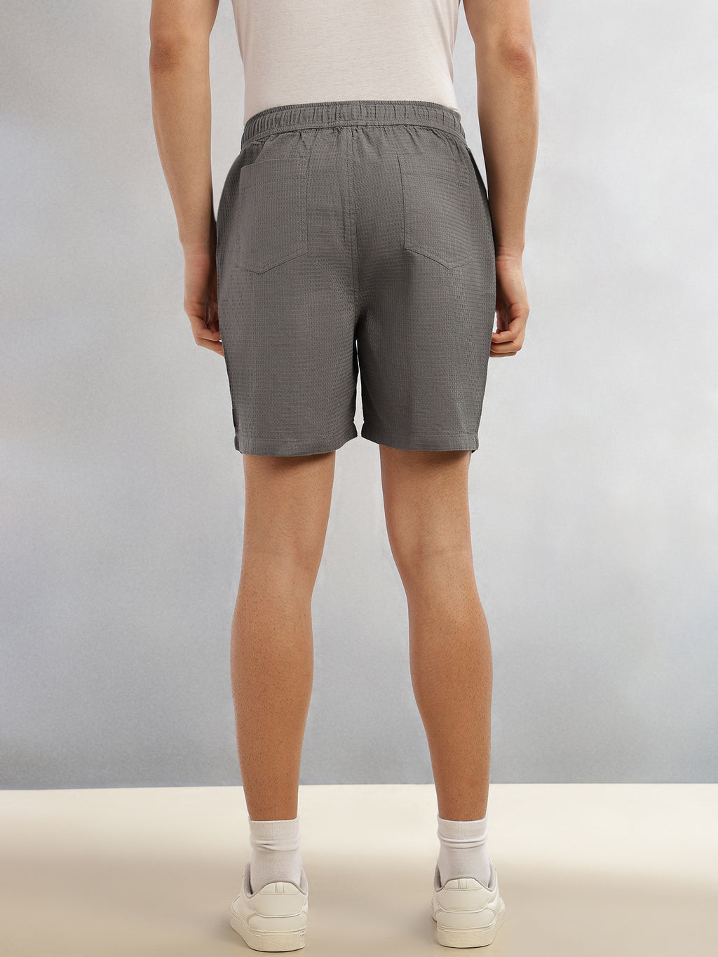 Thomas Scott Men Grey Cricket Club Collection Straight Fit Textured Waffle Cotton Shorts