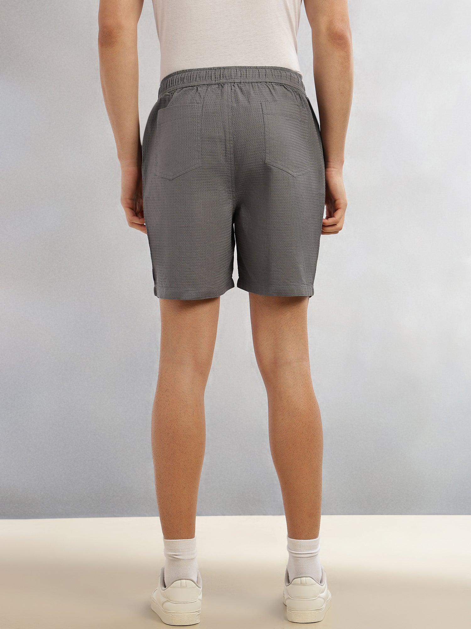Thomas Scott Men Grey Cricket Club Collection Straight Fit Textured Waffle Cotton Shorts
