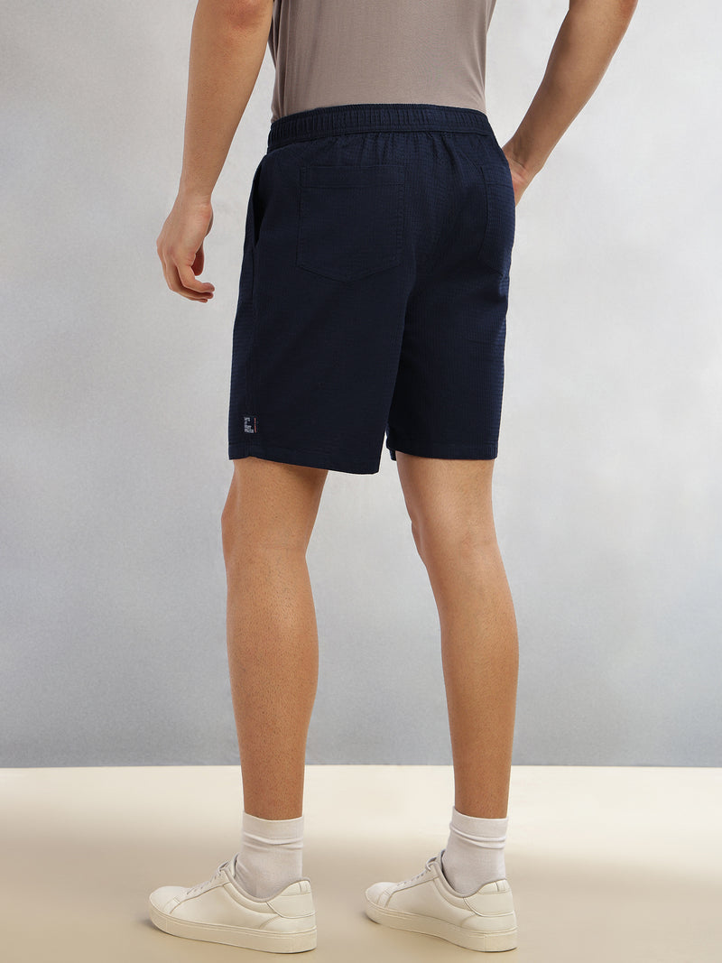 Thomas Scott Men Navy Cricket Club Collection Straight Fit Textured Waffle Cotton Shorts