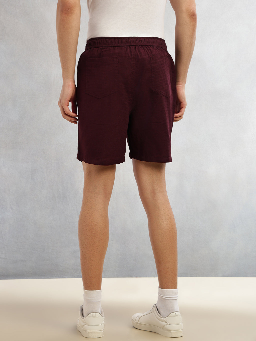 Thomas Scott Men Wine Cricket Club Collection Straight Fit Textured Waffle Cotton Shorts