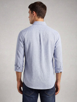 Thomas Scott Men Blue Cricket Club Collection Slim Fit Long Sleeves Spread Collar Solid Cotton Linen Shirt
