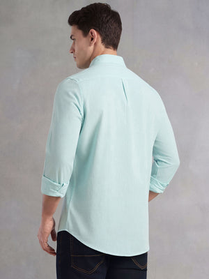 Thomas Scott Men Mint Cricket Club Collection Slim Fit Long Sleeves Spread Collar Solid Cotton Linen Shirt