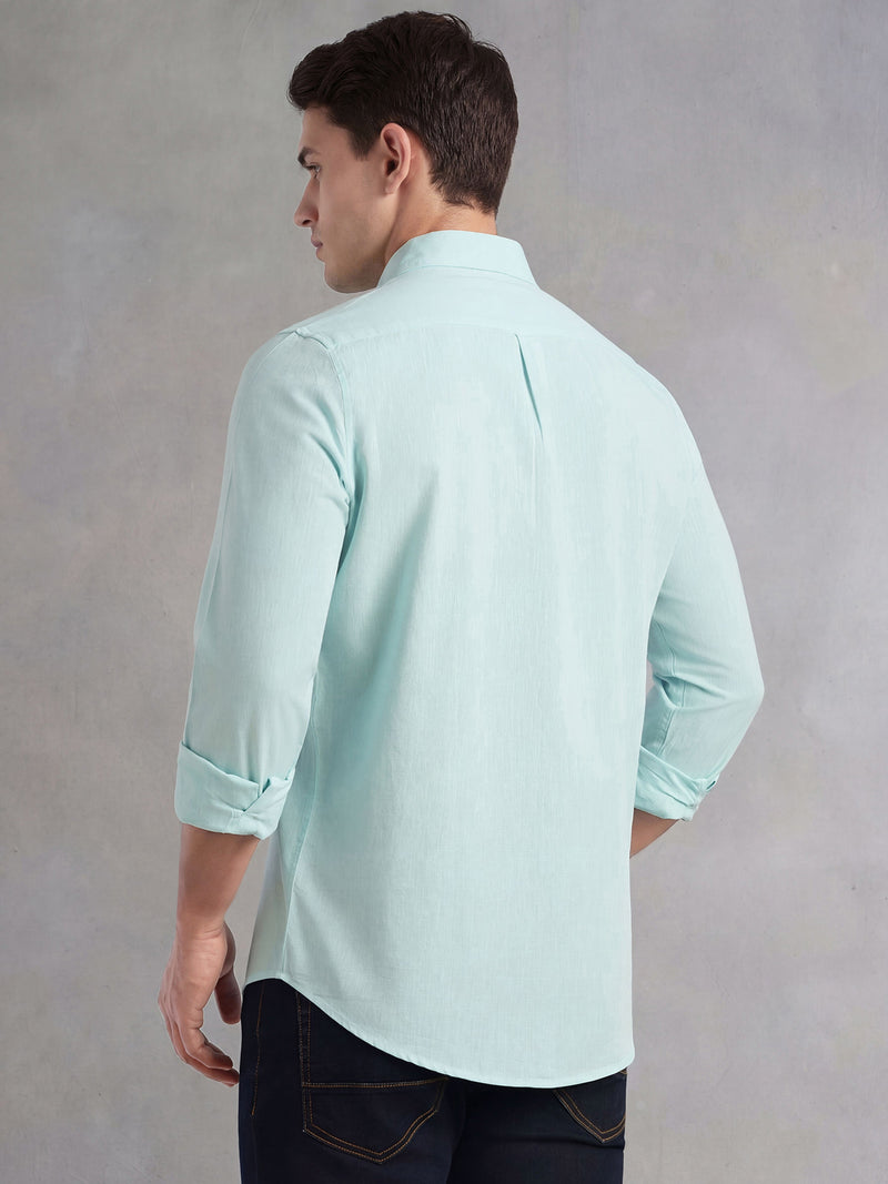 Thomas Scott Men Mint Cricket Club Collection Slim Fit Long Sleeves Spread Collar Solid Cotton Linen Shirt