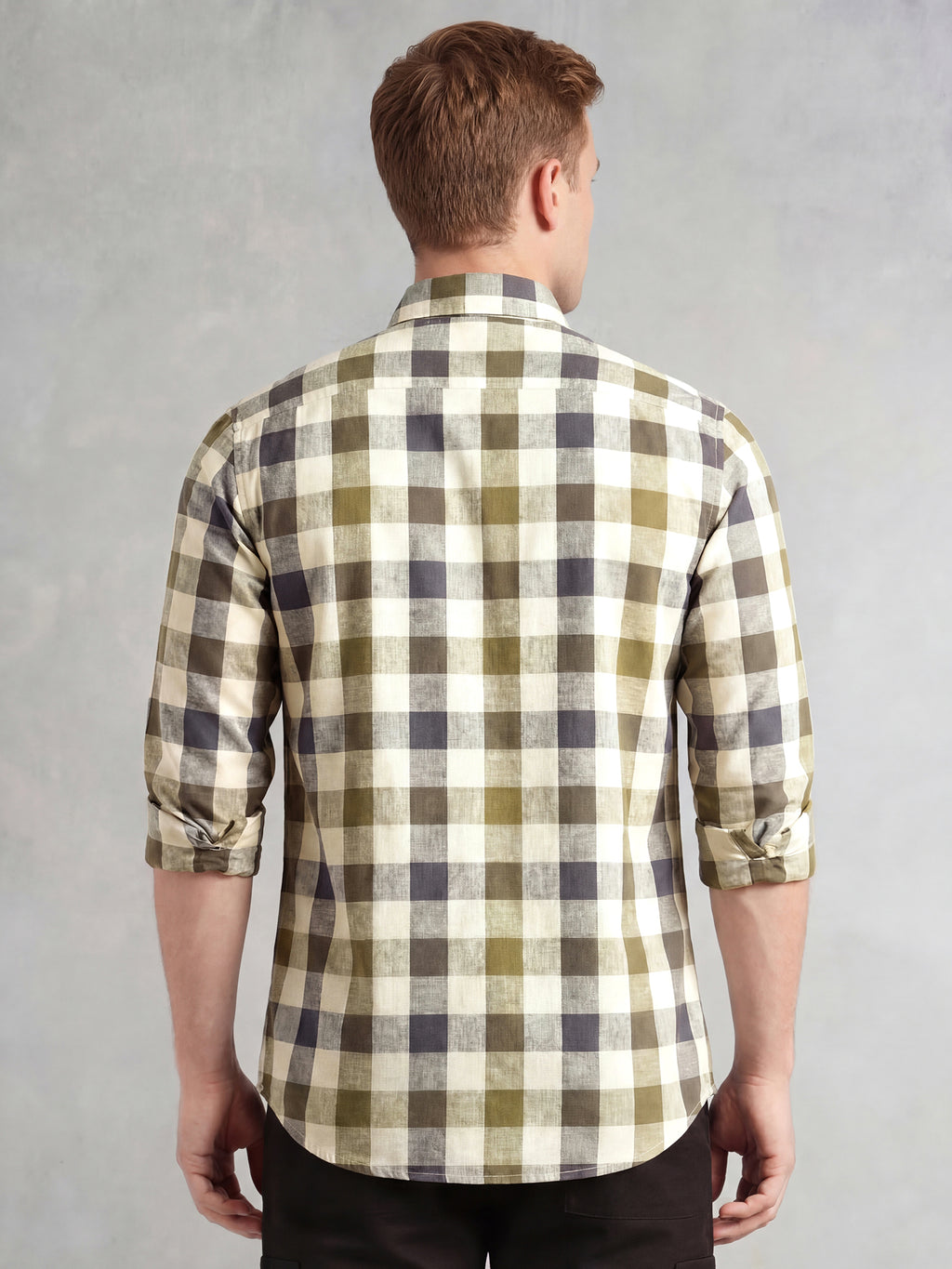 Thomas Scott Men Navy Cricket Club Collection Long Sleeves Button-Down Collar Cotton Linen Gingham Checks Shirt