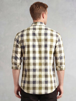 Thomas Scott Men Navy Cricket Club Collection Long Sleeves Button-Down Collar Cotton Linen Gingham Checks Shirt
