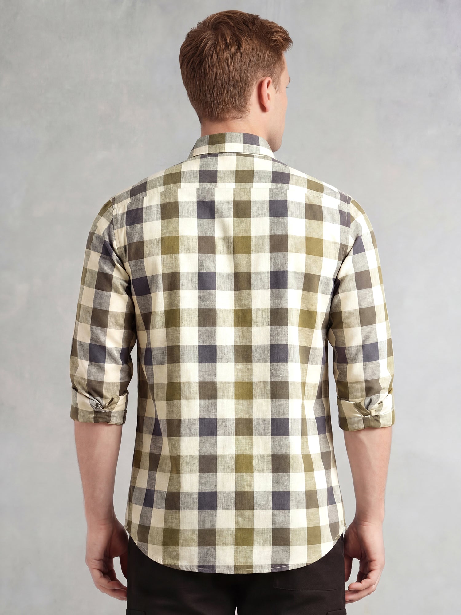 Thomas Scott Men Navy Cricket Club Collection Long Sleeves Button-Down Collar Cotton Linen Gingham Checks Shirt