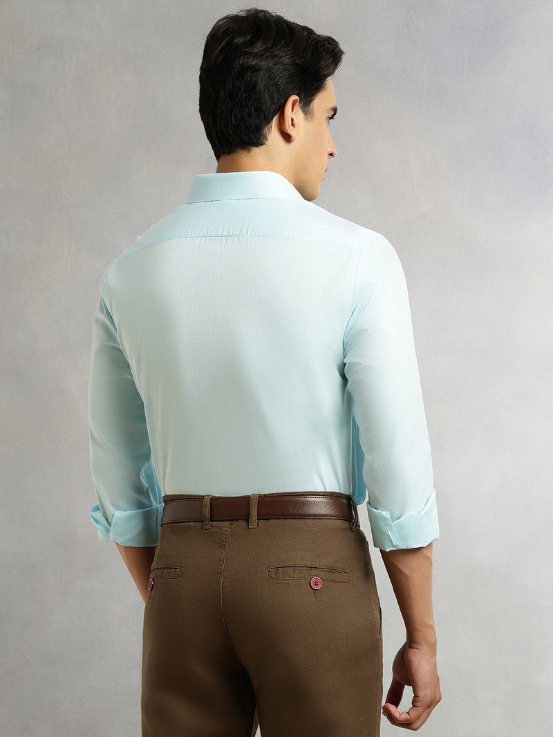 Thomas Scott Men Aqua Regular Fit Long Sleeves Spread Collar with Twill Tape Solid 100% Cotton Formal Shirt