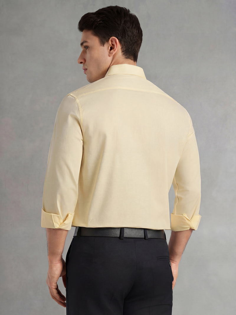 Thomas Scott Men Lemon Regular Fit Long Sleeves Spread Collar with Twill Tape Solid 100% Cotton Formal Shirt