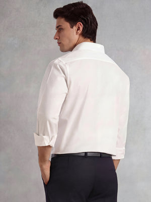Thomas Scott Men White Regular Fit Long Sleeves Spread Collar with Twill Tape Solid 100% Cotton Formal Shirt