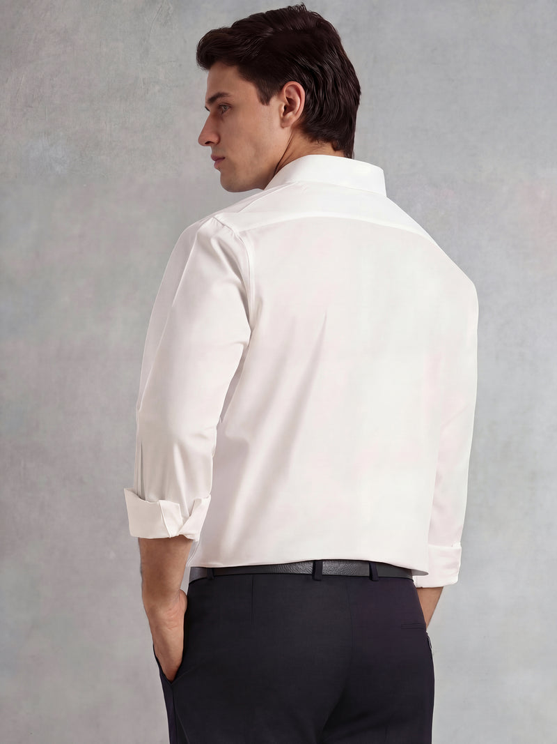 Thomas Scott Men White Regular Fit Long Sleeves Spread Collar with Twill Tape Solid 100% Cotton Formal Shirt