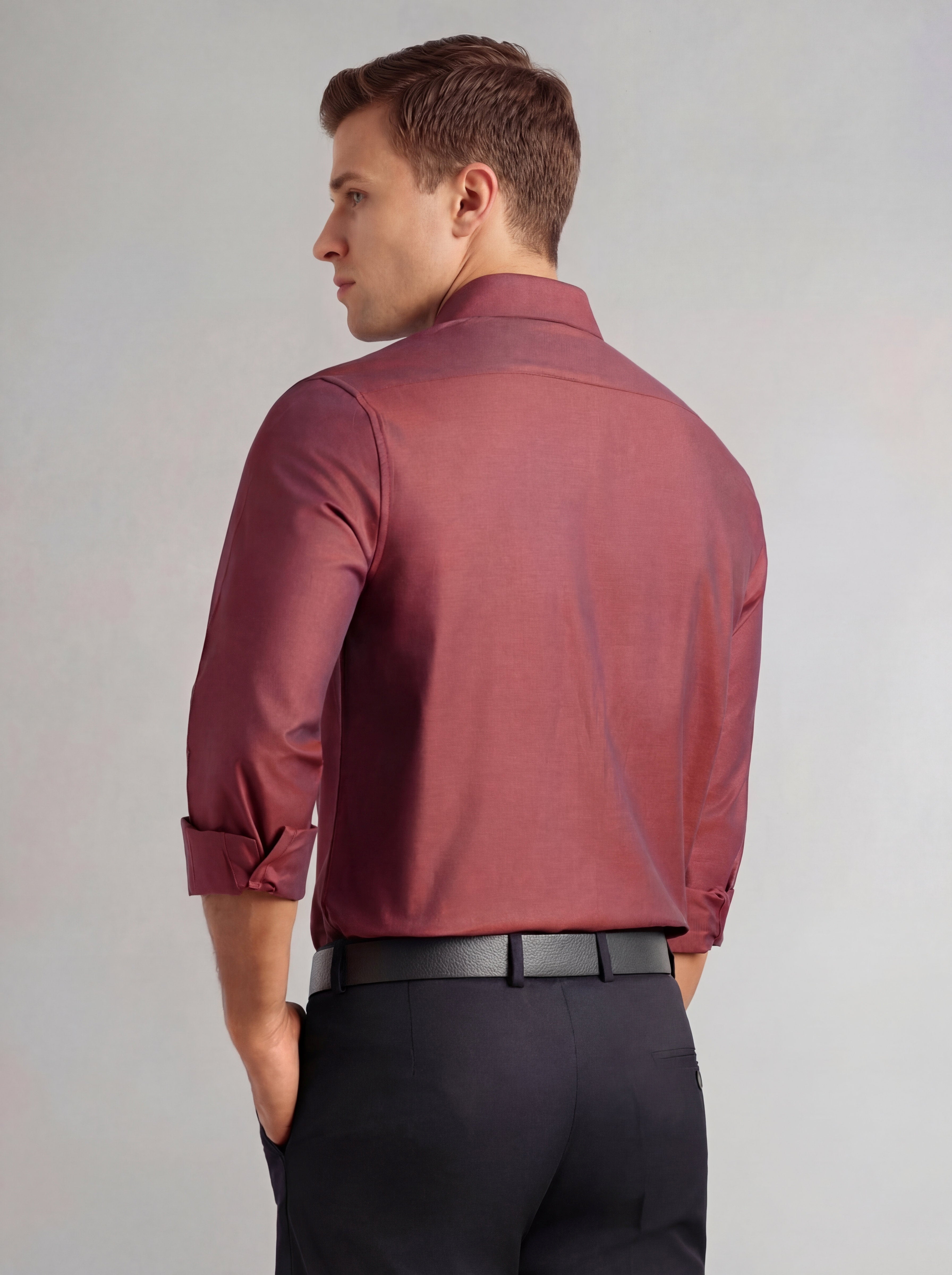 Thomas Scott Men Red Regular Fit Long Sleeves Spread Collar with Contrast Fabric Solid 100% Cotton Formal Shirt