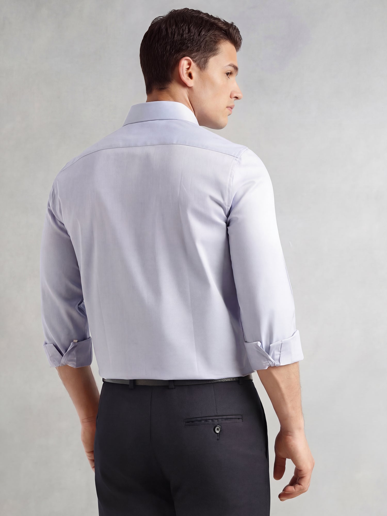 Thomas Scott Men Blue Regular Fit Long Sleeves Spread Collar with Contrast Fabric Solid 100% Cotton Formal Shirt