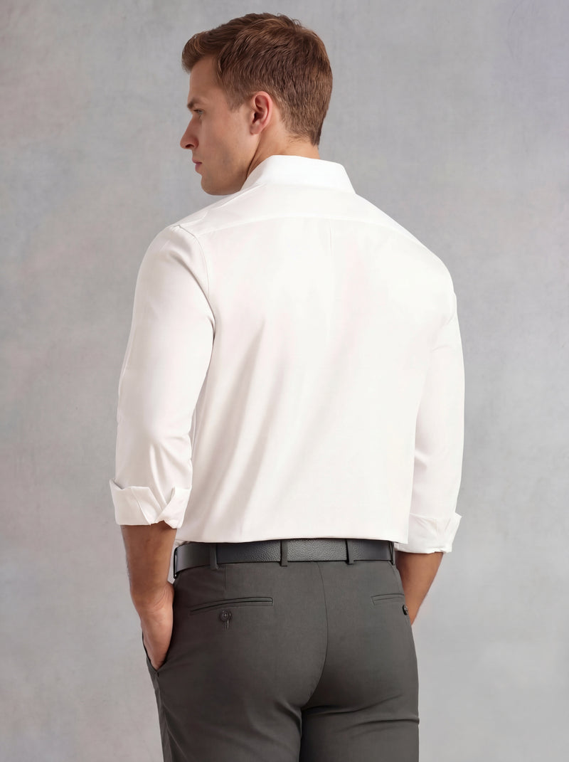 Thomas Scott Men White Regular Fit Long Sleeves Spread Collar with Contrast Fabric Solid 100% Cotton Formal Shirt