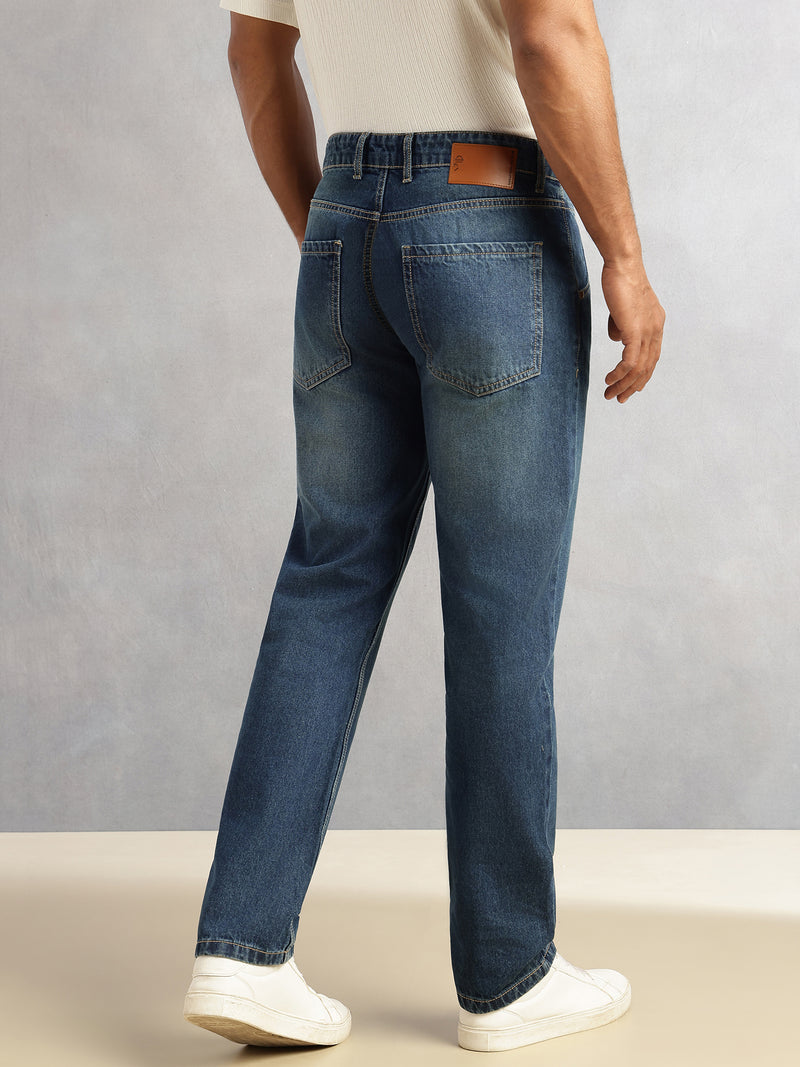 Thomas Scott Men Dark Blue Slim Fit Mid-Rise Light Shade Clean Look Non-Stretchable Jeans