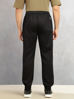 Thomas Scott Men Black Cricket Club Collection Regular Fit Mid-Rise Woven Joggers with Drawstring & 4 Utility Pockets