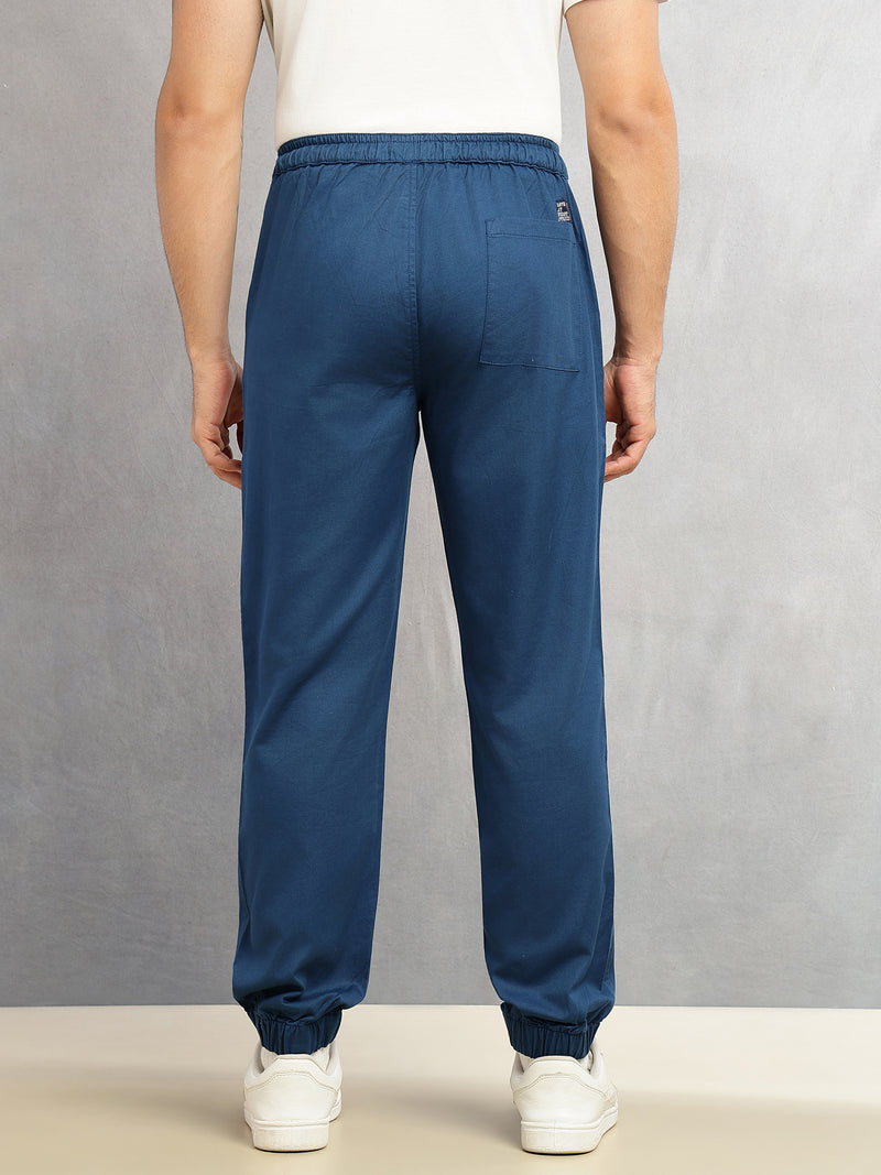 Thomas Scott Men Blue Cricket Club Collection Regular Fit Mid-Rise Woven Joggers with Drawstring & 4 Utility Pockets