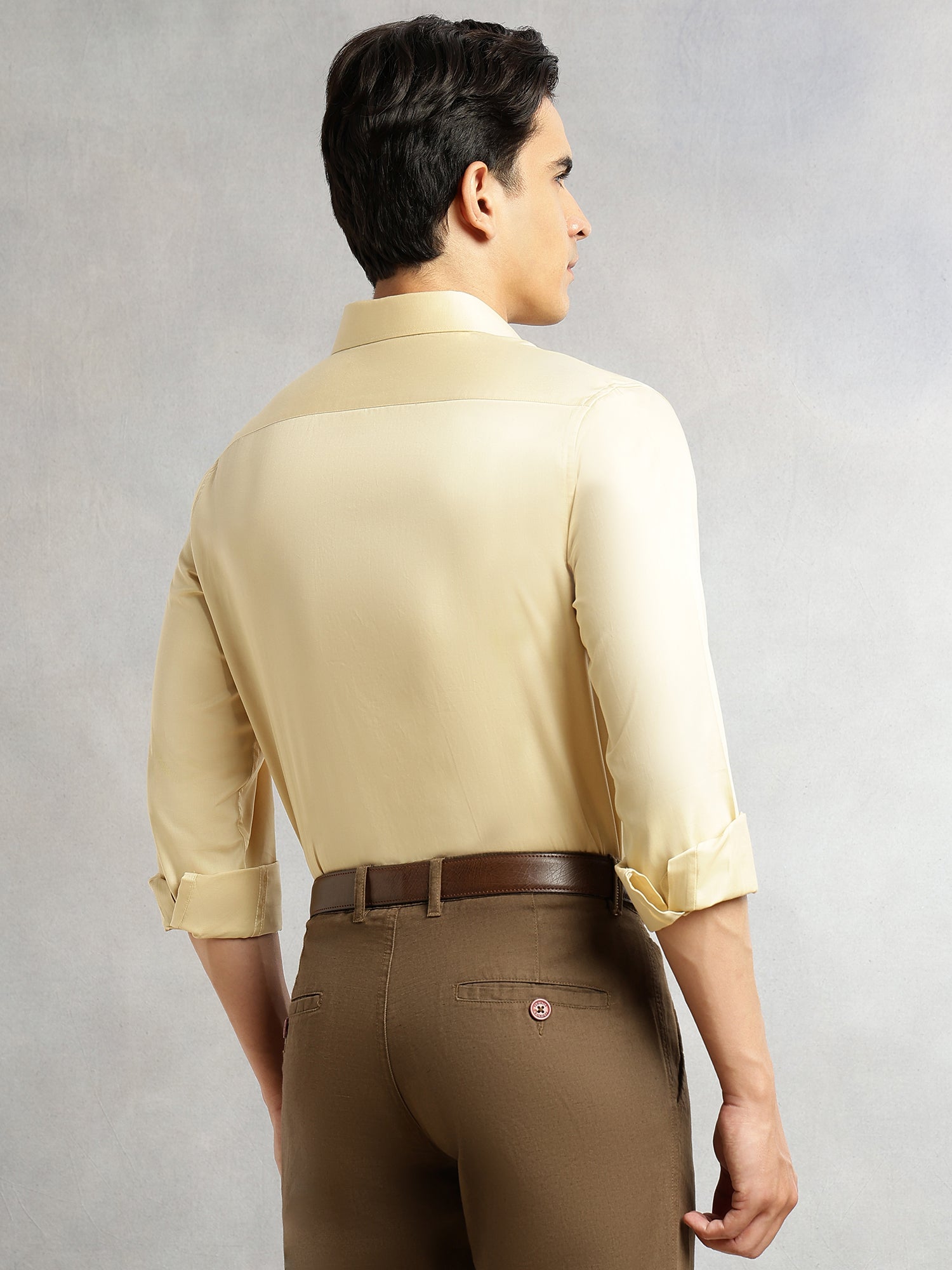 Thomas Scott Men Fawn Regular Fit Long Sleeves Spread Collar Solid 100% Cotton Formal Shirt
