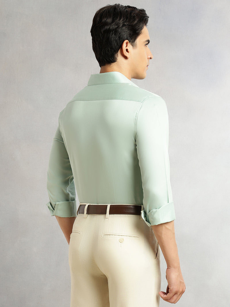Thomas Scott Men Light Green Regular Fit Long Sleeves Spread Collar Solid 100% Cotton Formal Shirt