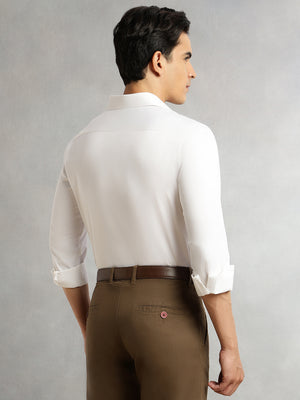 Thomas Scott Men White Regular Fit Long Sleeves Spread Collar Solid 100% Cotton Formal Shirt