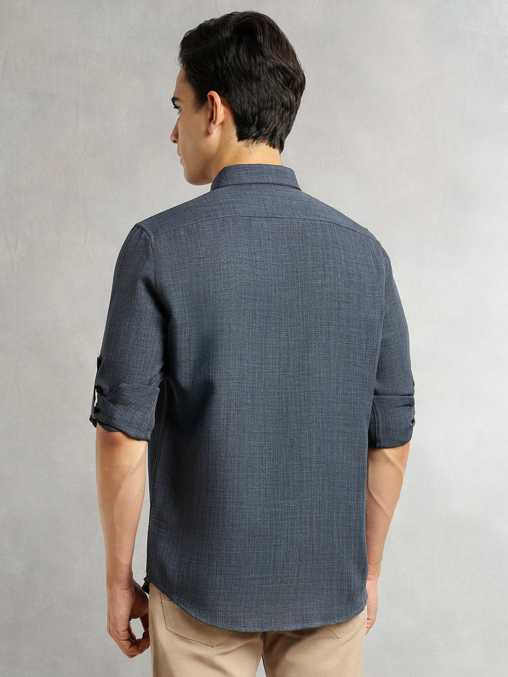 Thomas Scott Men Mid Blue Slim Fit Long Sleeves Button-Down Collar Polyester Casual Shirt