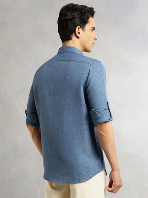 Thomas Scott Men Ink Blue Slim Fit Long Sleeves Button-Down Collar Polyester Casual Shirt