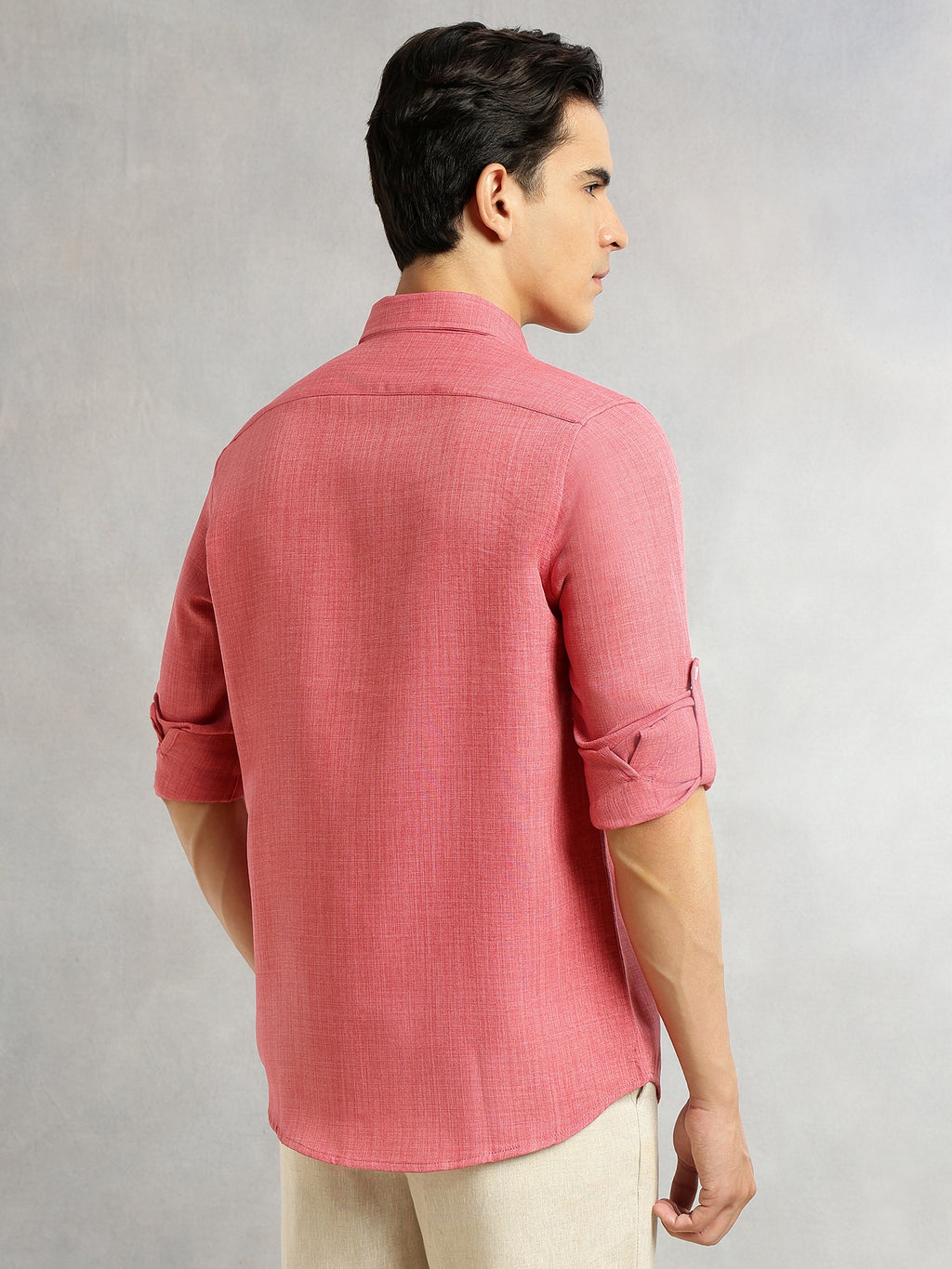 Thomas Scott Men Royal Pink Slim Fit Long Sleeves Button-Down Collar Polyester Casual Shirt
