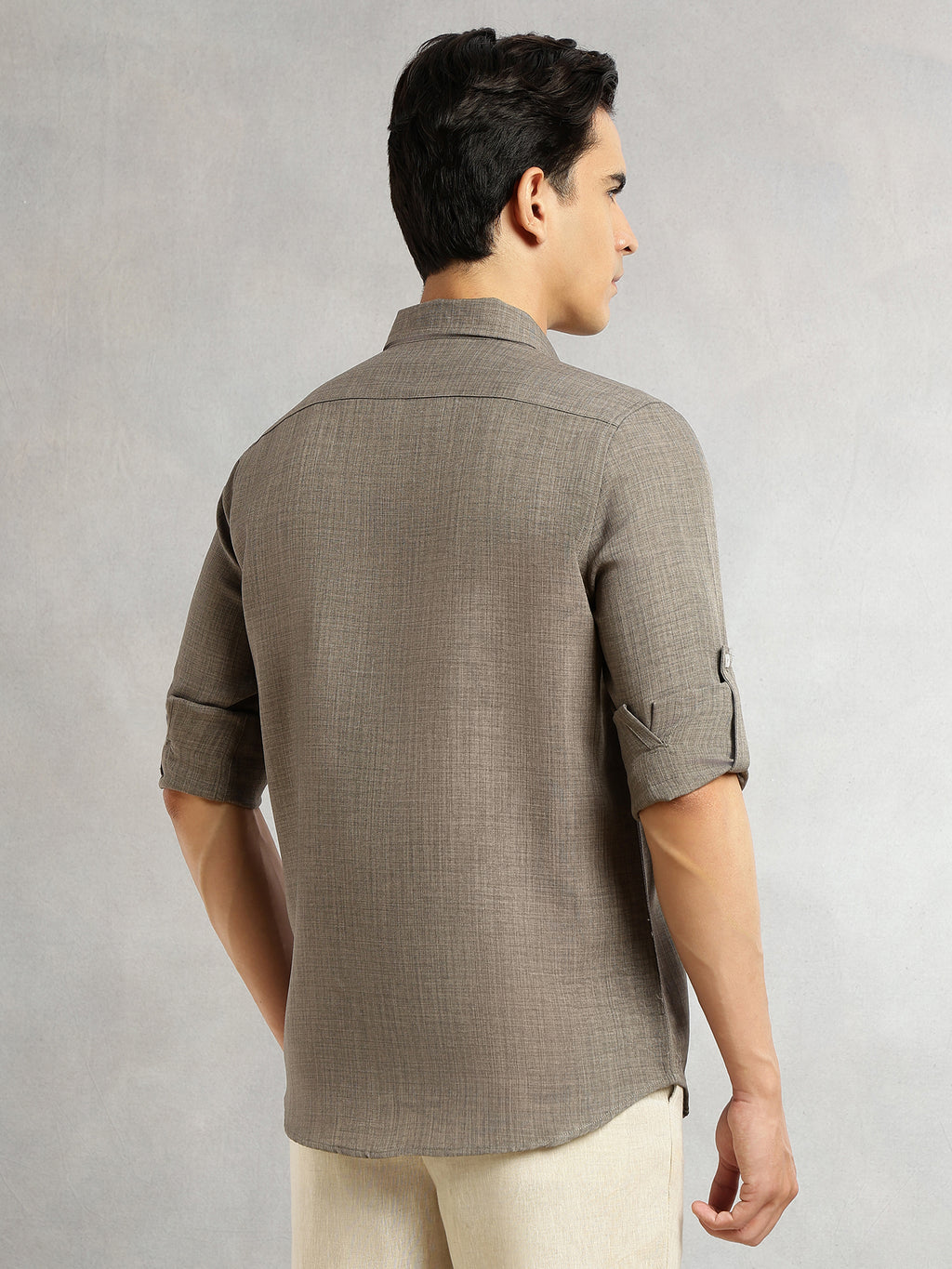 Thomas Scott Men Ivory Slim Fit Long Sleeves Button-Down Collar Polyester Casual Shirt
