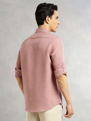 Thomas Scott Men Baby Pink Slim Fit Long Sleeves Button-Down Collar Polyester Casual Shirt