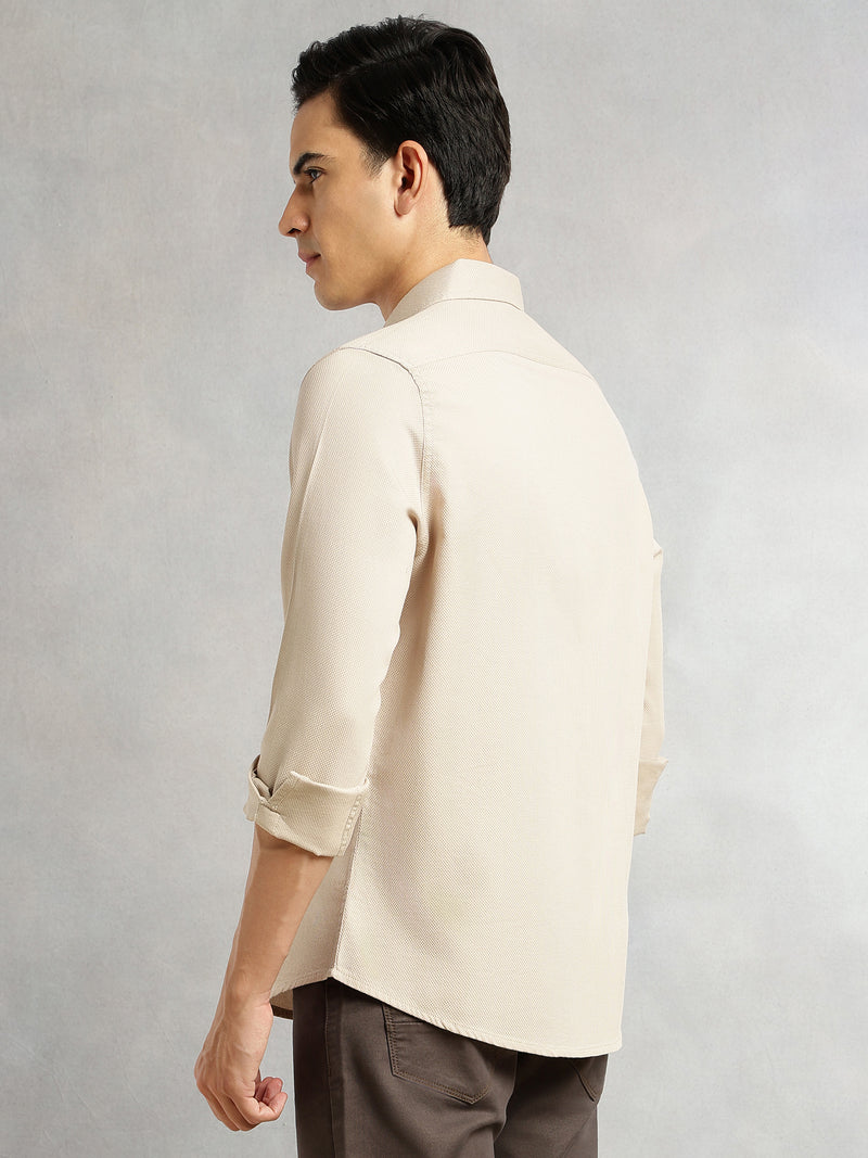 Thomas Scott Men Beige Cricket Club Collection Men Slim Fit Cotton Casual Shirt-Dual Flap Pocket