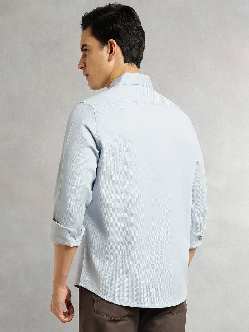 Thomas Scott Men Blue Cricket Club Collection Men Slim Fit Cotton Casual Shirt-Dual Flap Pocket