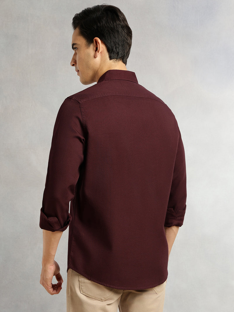 Thomas Scott Men Wine Cricket Club Collection Men Slim Fit Cotton Casual Shirt-Dual Flap Pocket
