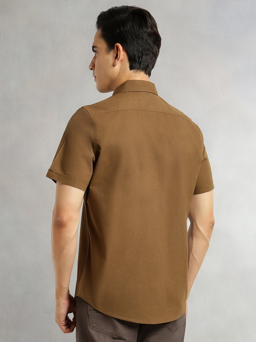 Thomas Scott Men Brown Men Cricket Club Collection Premium Slim Fit Casual Shirt-Dual Flap Pockets With Short Sleeves