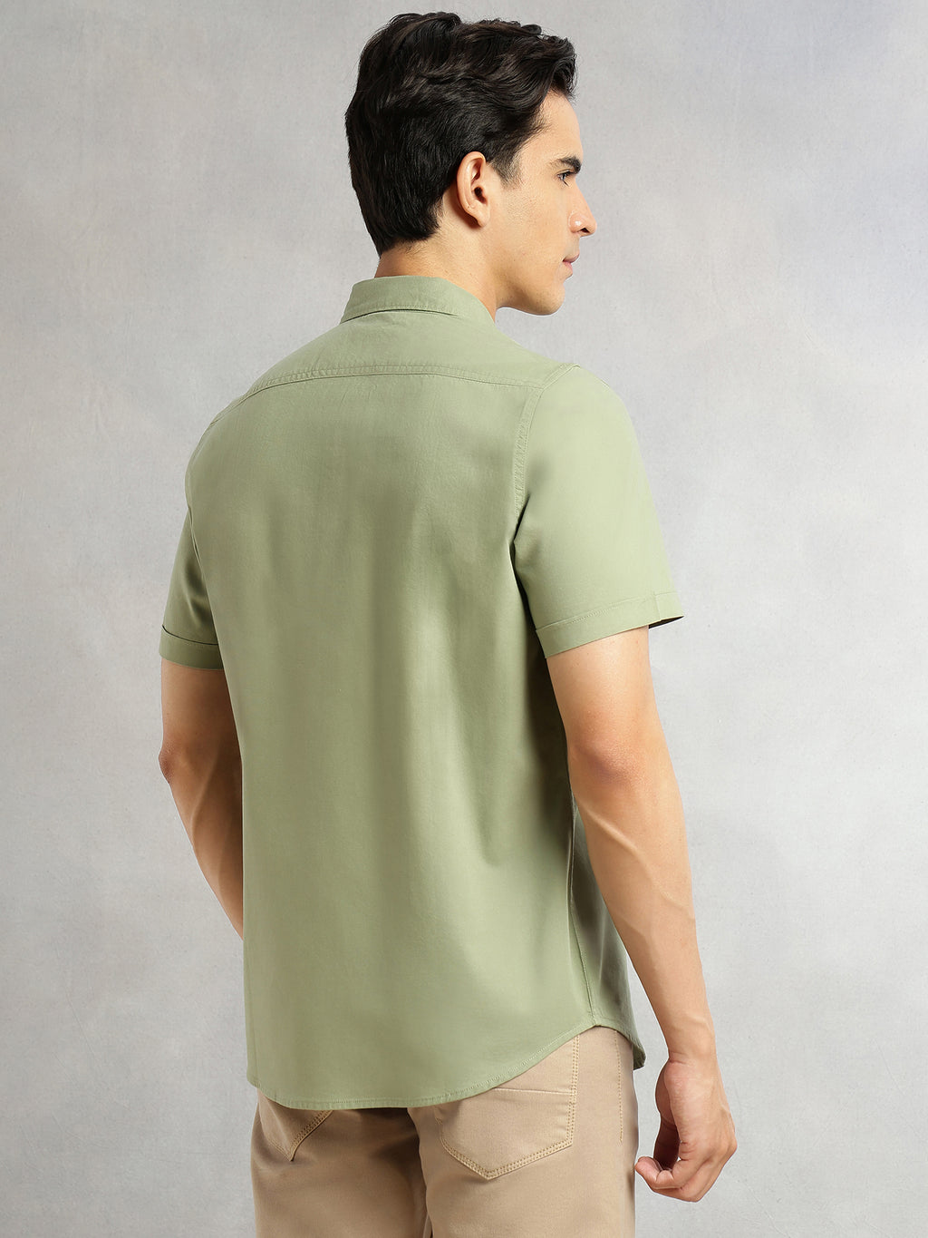 Thomas Scott Men Light Olive Men Cricket Club Collection Premium Slim Fit Casual Shirt-Dual Flap Pockets With Short Sleeves