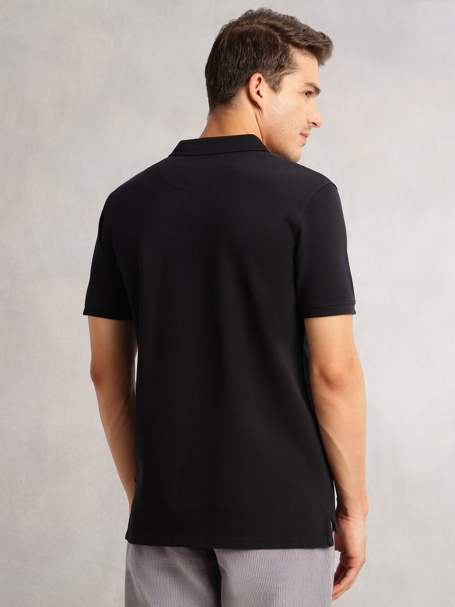 Thomas Scott Men Black Short Sleeves Regular Fit Solid 100% Cotton Polo Collar Knitted T-shirt