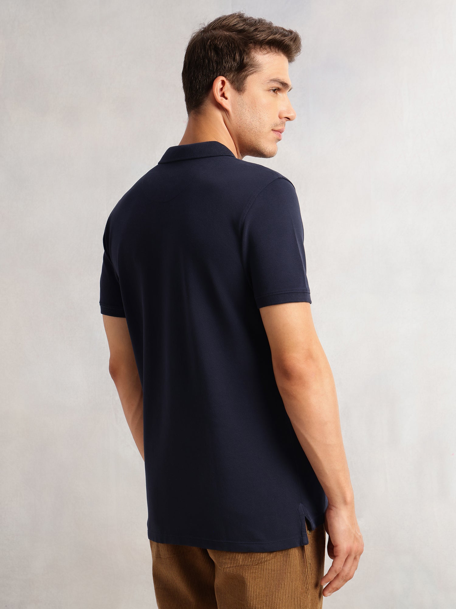 Thomas Scott Men Navy Blue Short Sleeves Regular Fit Solid 100% Cotton Polo Collar Knitted T-shirt