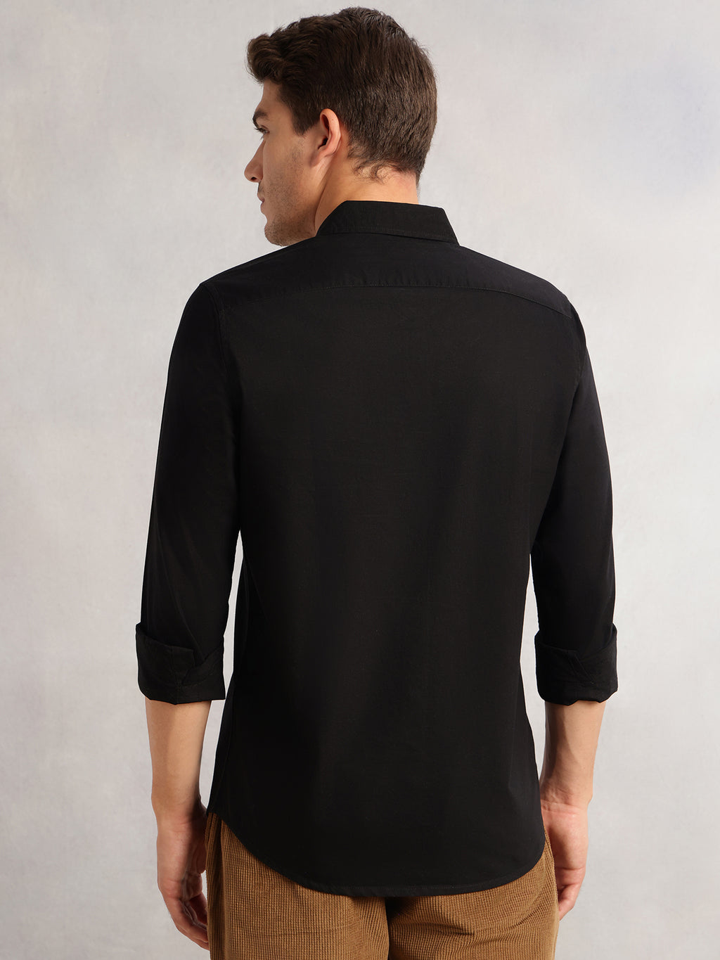 Thomas Scott Men Black Cricket Club Collection Slim Fit Oxford Cotton Casual Shirt with Spread Collar & Long Sleeves