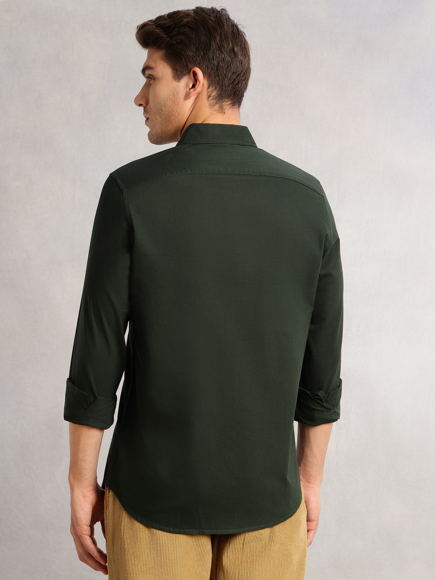 Thomas Scott Men Green Cricket Club Collection Slim Fit Oxford Cotton Casual Shirt with Spread Collar & Long Sleeves