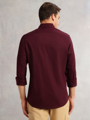 Thomas Scott Men Maroon Cricket Club Collection Slim Fit Oxford Cotton Casual Shirt with Spread Collar & Long Sleeves