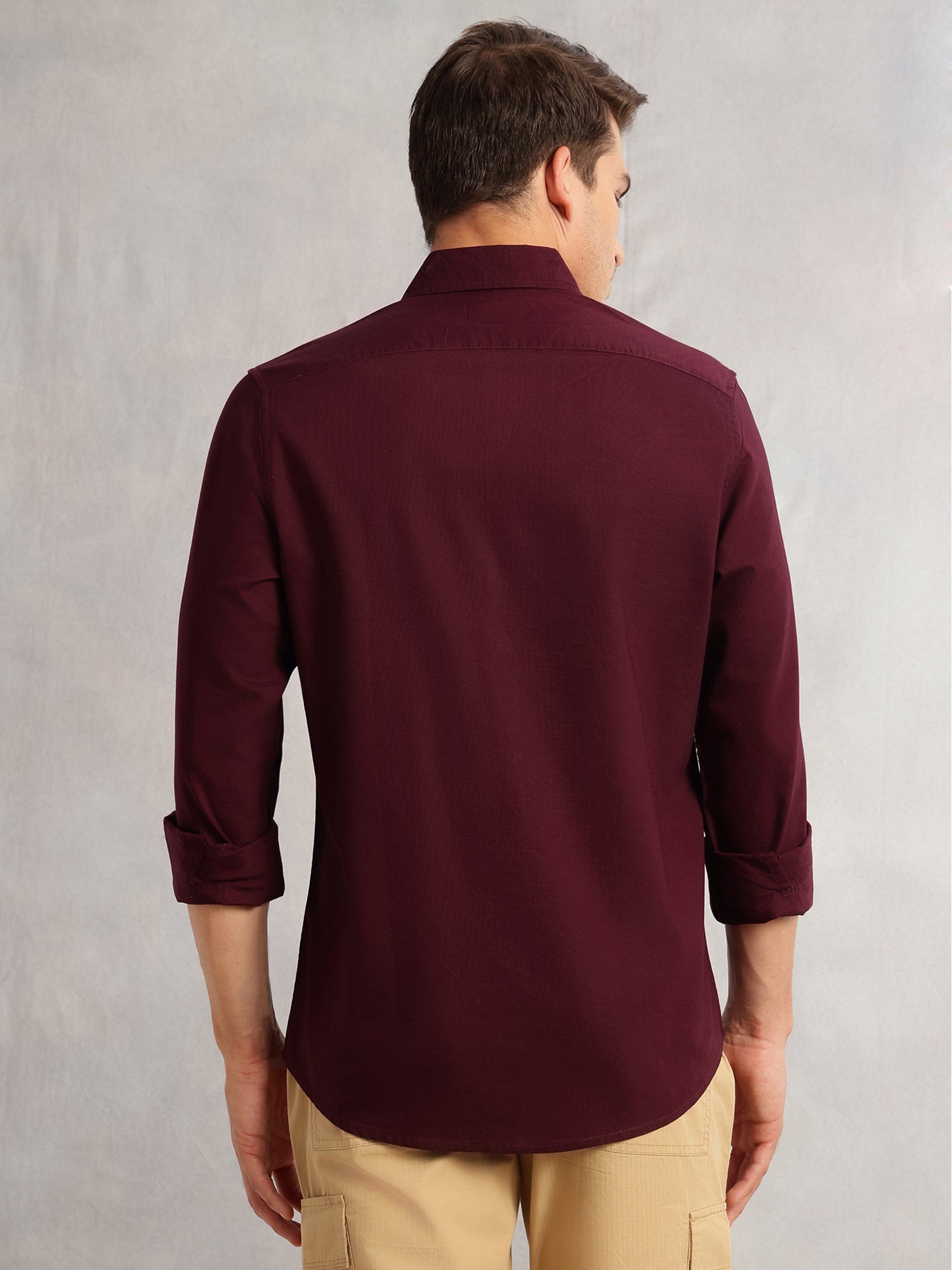 Thomas Scott Men Maroon Cricket Club Collection Slim Fit Oxford Cotton Casual Shirt with Spread Collar & Long Sleeves