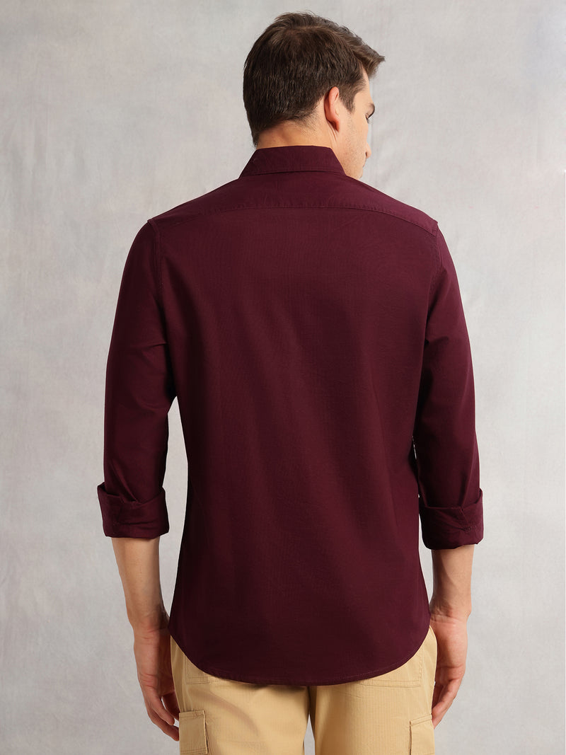 Thomas Scott Men Maroon Cricket Club Collection Slim Fit Oxford Cotton Casual Shirt with Spread Collar & Long Sleeves