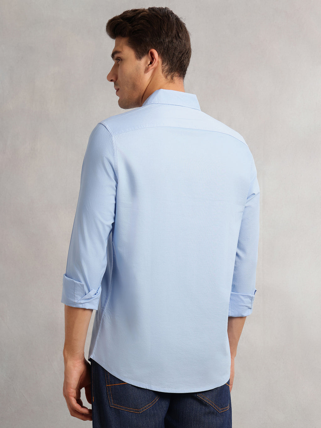Thomas Scott Men Sky Blue Cricket Club Collection Slim Fit Oxford Cotton Casual Shirt with Spread Collar & Long Sleeves