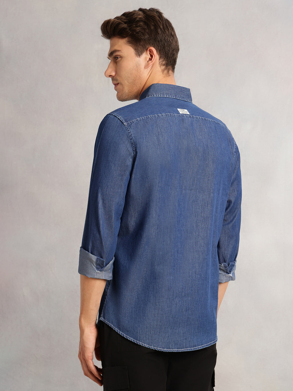 Thomas Scott Men Navy Cricket Club Collection Button-Down Collar Long Sleeves Dark Shade Regular Fit 100% Cotton Denim Shirt
