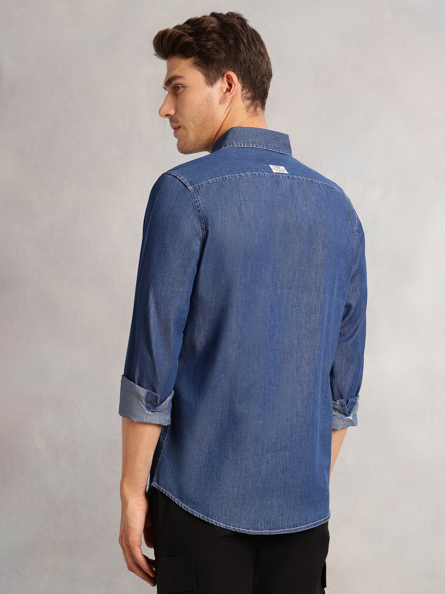 Thomas Scott Men Navy Cricket Club Collection Button-Down Collar Long Sleeves Dark Shade Regular Fit 100% Cotton Denim Shirt