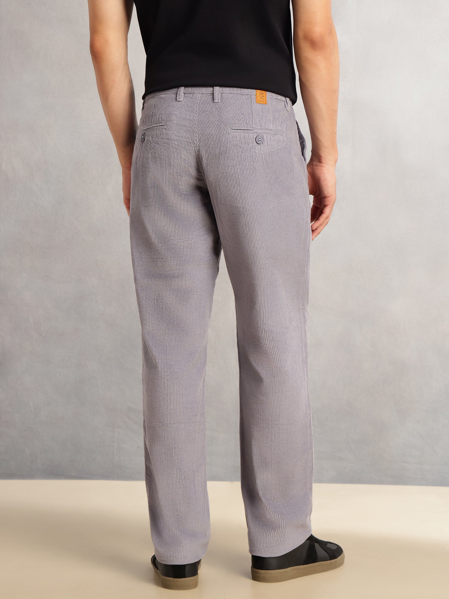 Thomas Scott Men Mid Blue Regular Fit Mid-Rise Textured 4 Pockets Design Corduroy Trouser