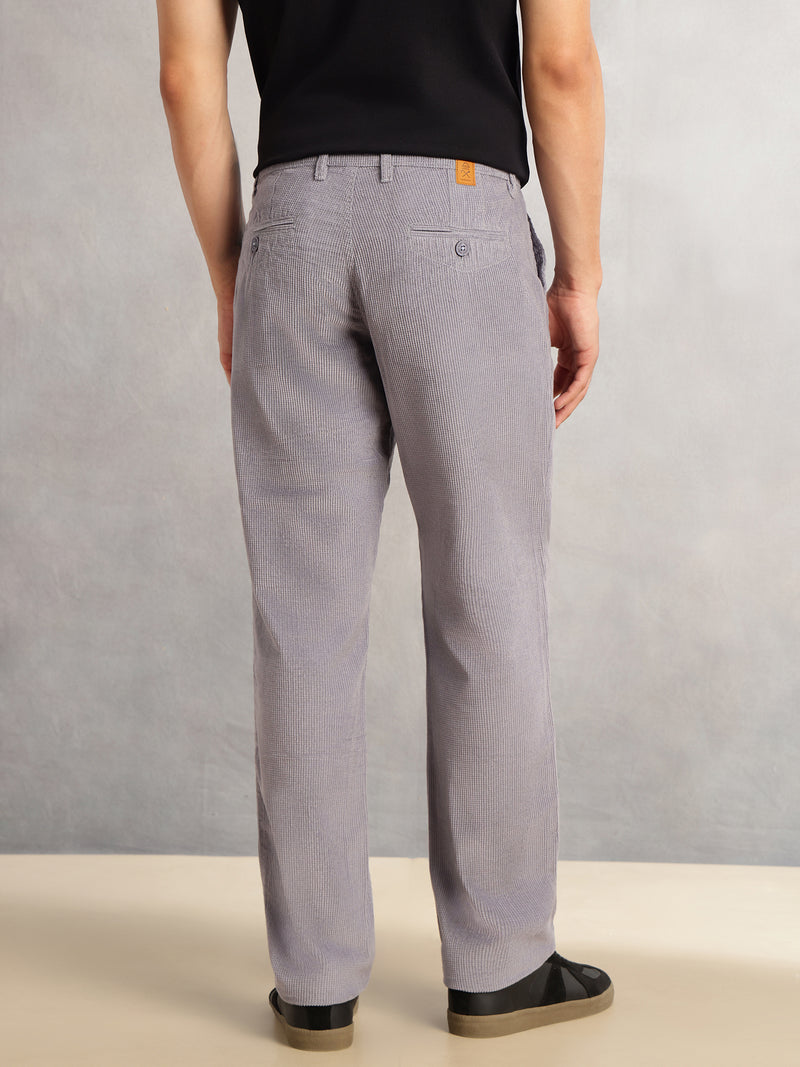 Thomas Scott Men Mid Blue Regular Fit Mid-Rise Textured 4 Pockets Design Corduroy Trouser