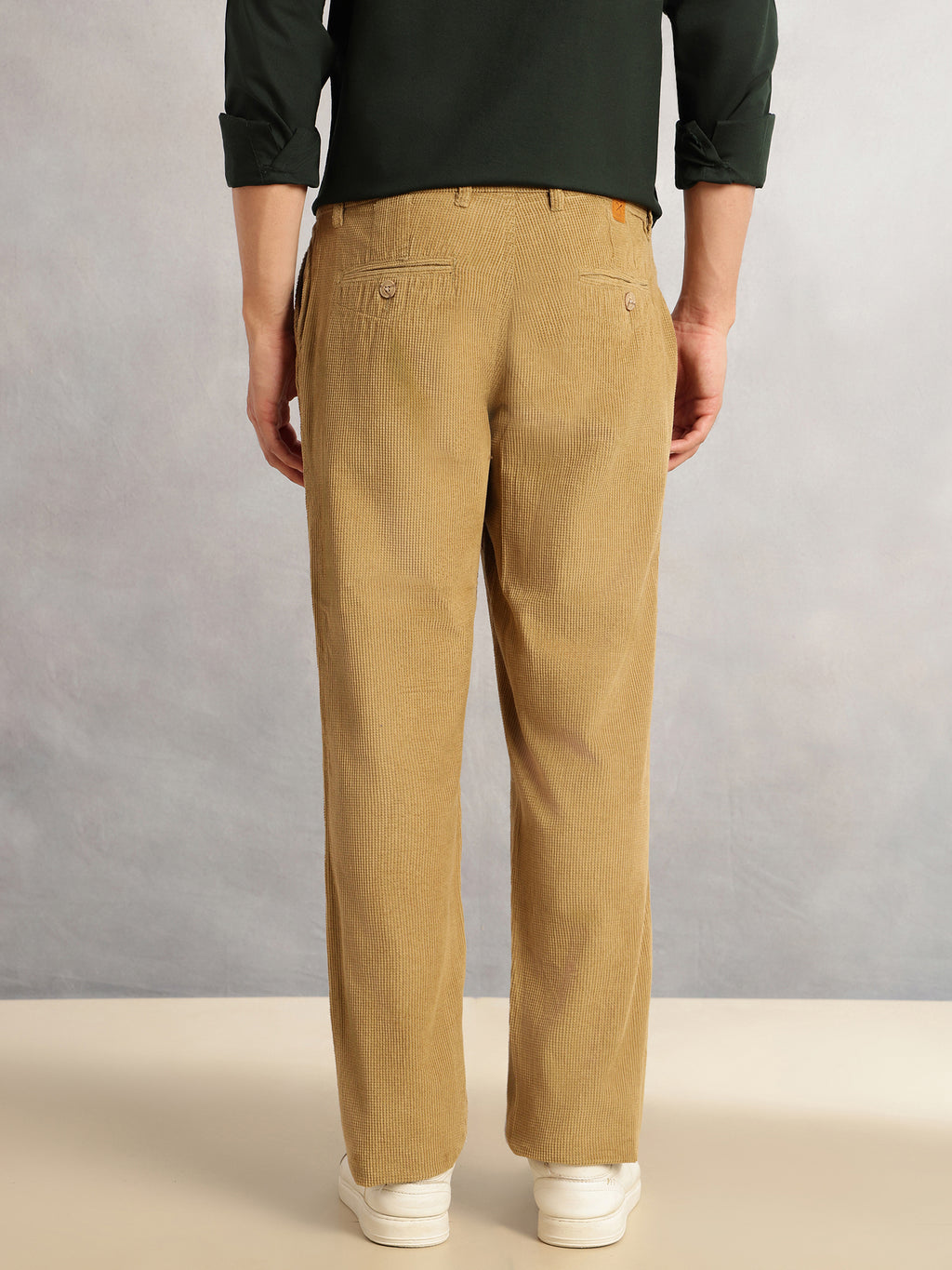 Thomas Scott Men Mustard Regular Fit Mid-Rise Textured 4 Pockets Design Corduroy Trouser