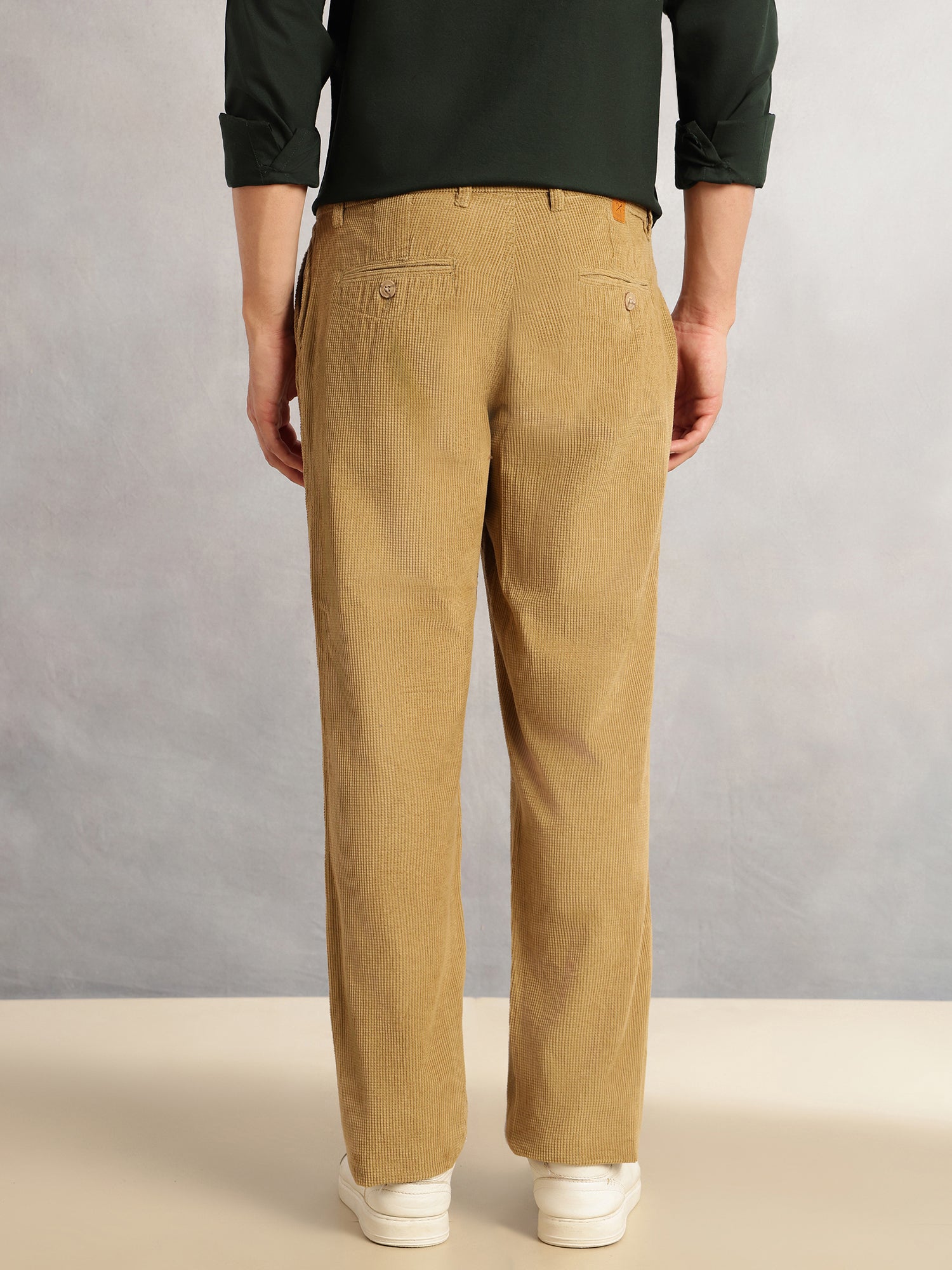 Thomas Scott Men Mustard Regular Fit Mid-Rise Textured 4 Pockets Design Corduroy Trouser