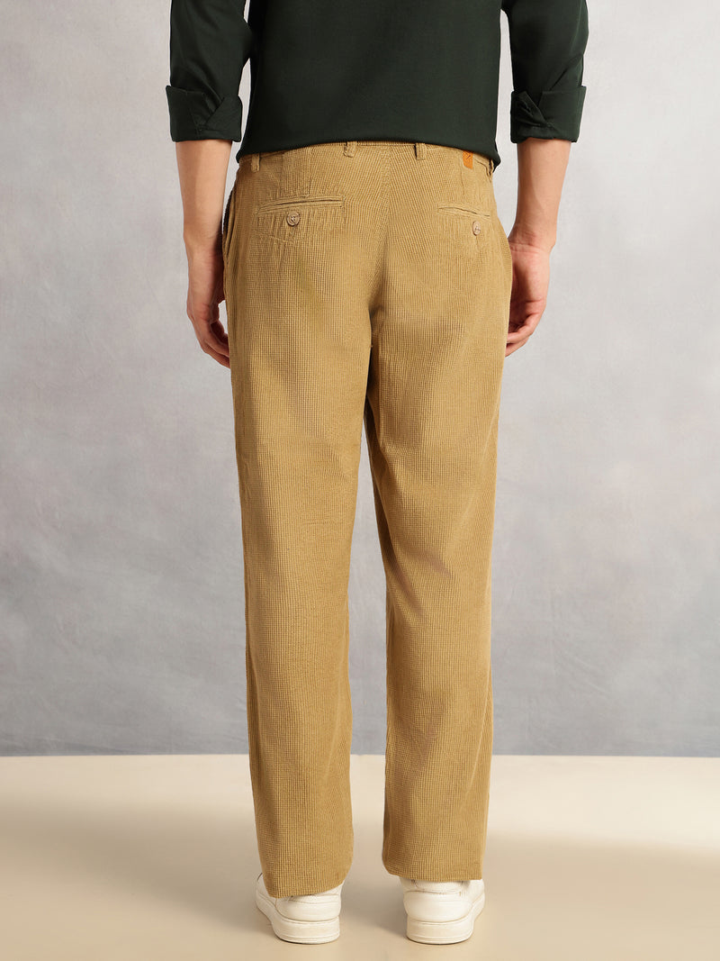 Thomas Scott Men Mustard Regular Fit Mid-Rise Textured 4 Pockets Design Corduroy Trouser