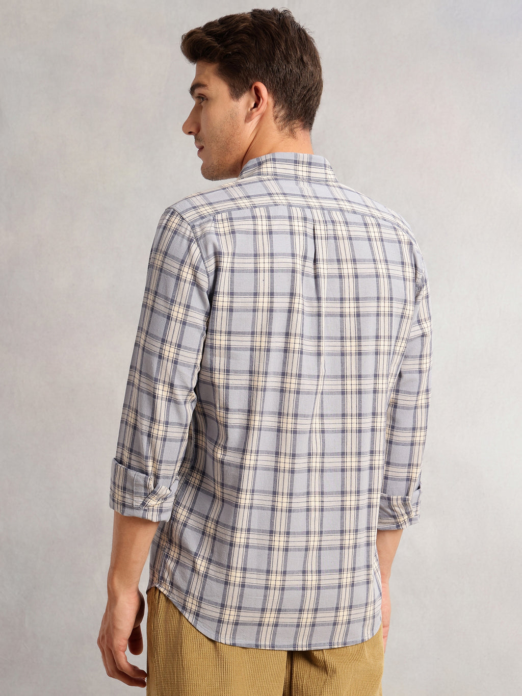 Thomas Scott Men Blue Regular Fit Long Sleeves Spread Collar Cotton Plaid Checked 100% Cotton Casual Shirt